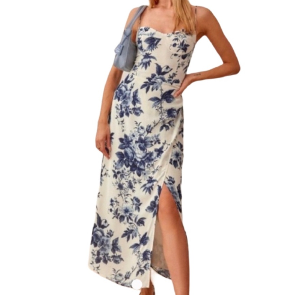 NWT Reformation Kourtney Faye Blue and White Floral Dress - Sz 2